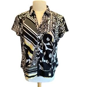 Button down short sleeve Vintage blouse Mixed Print by Gerry Weber Sz Lg